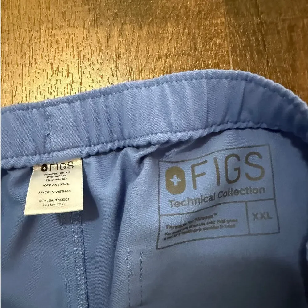 FIGS Cairo Cargo Scrub Pants Ceil Blue Technical Collection Zip Fly Size XXL